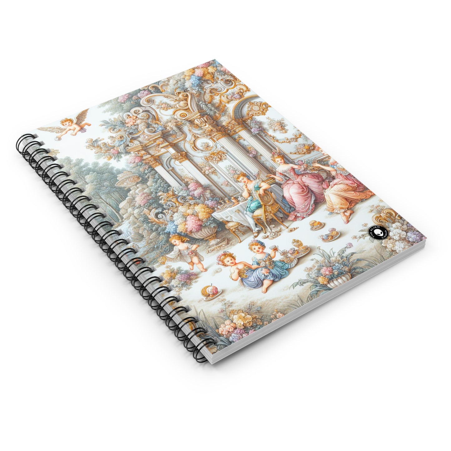 "A Garden of Rococo Delights: A Whimsical Extravaganza" - The Alien Spiral Notebook (Ruled Line) Rococo