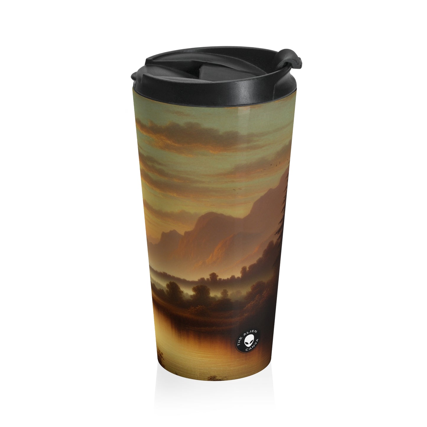 "Misty Morning: Serene Tonalism on a Tranquil Lake" - The Alien Stainless Steel Travel Mug Tonalism