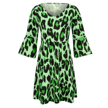 V-neck print leopard print dress