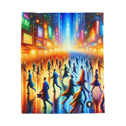 "Neon Nightscapes: A Symphony of City Chaos" - The Alien Velveteen Plush Blanket