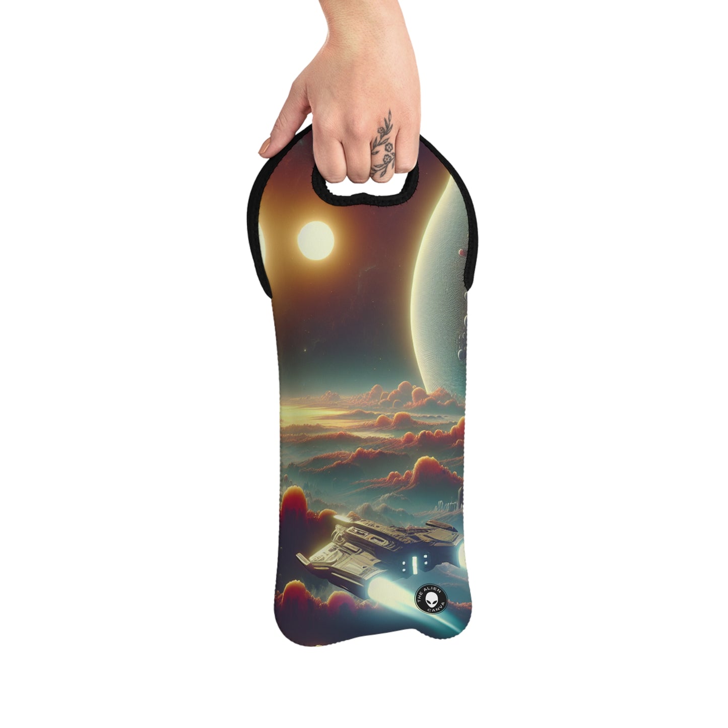 "Dawn of the Three Suns: A Sci-Fi Space Odyssey" - The Alien Wine Tote Bag Video Game Art