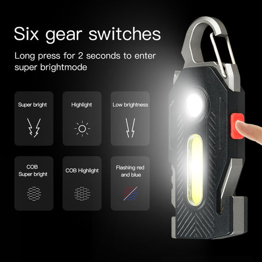 Lumière de secours de charge multifonctionnelle, porte-clés pratique, lampe de travail COB, lumière d'entretien à haute luminosité, lumière LED de Camping en plein air