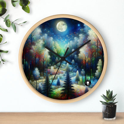 "Enchantement au clair de lune : une forêt vibrante" - L'horloge murale extraterrestre