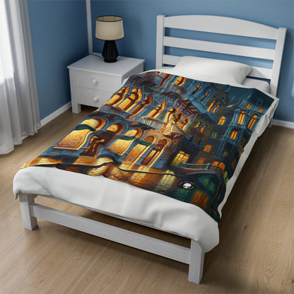 "Venetian Night: A Luminous Street Scene" - The Alien Velveteen Plush Blanket Venetian School