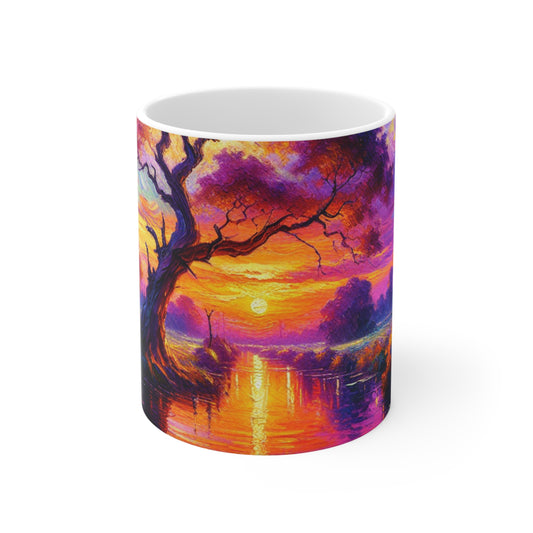 « Boulevards of Illumination : Un paysage urbain post-impressionniste vibrant » - La tasse en céramique Alien 11oz Post-impressionnisme