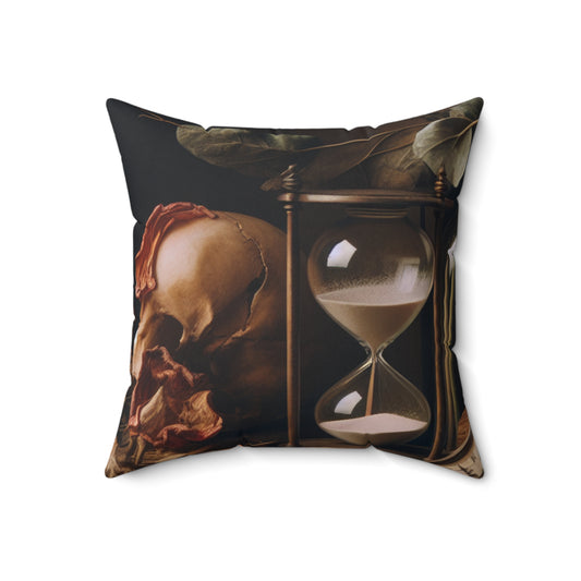 "Fleeting Beauty: A Vibrant Vanitas Painting Depicting the Passage of Time and Transient Nature of Life"- The Alien Spun Polyester Square Pillow Vanitas Painting