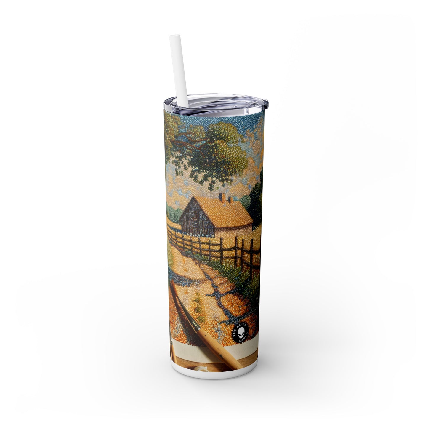 "Autumn Bliss: Pointillism Forest" - The Alien Maars® Skinny Tumbler avec paille 20oz Pointillisme