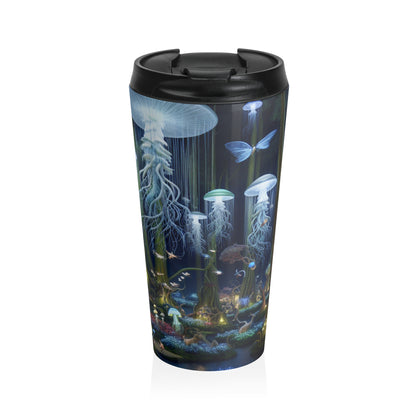 "Jellyfish Grove: A Luminescent Fantasy Forest" - The Alien Stainless Steel Travel Mug