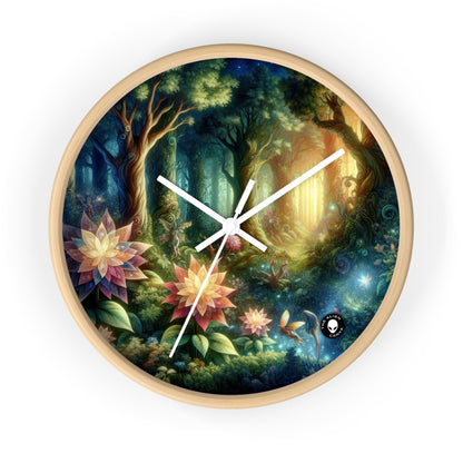 Enchanted Woodland: Glowing Blossoms and Mystical Beings - The Alien Wall Clock