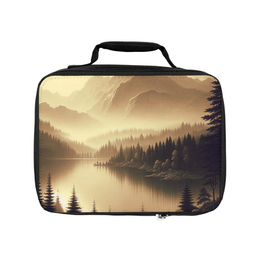 "Dawn at the Lake: A Foggy Mountain Morning" - The Alien Lunch Bag Tonalism Style