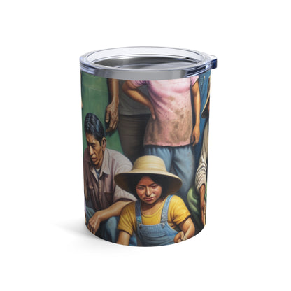 "Récolter l'espoir : une famille de migrants dans le jardin" - The Alien Tumbler 10oz Style de réalisme social