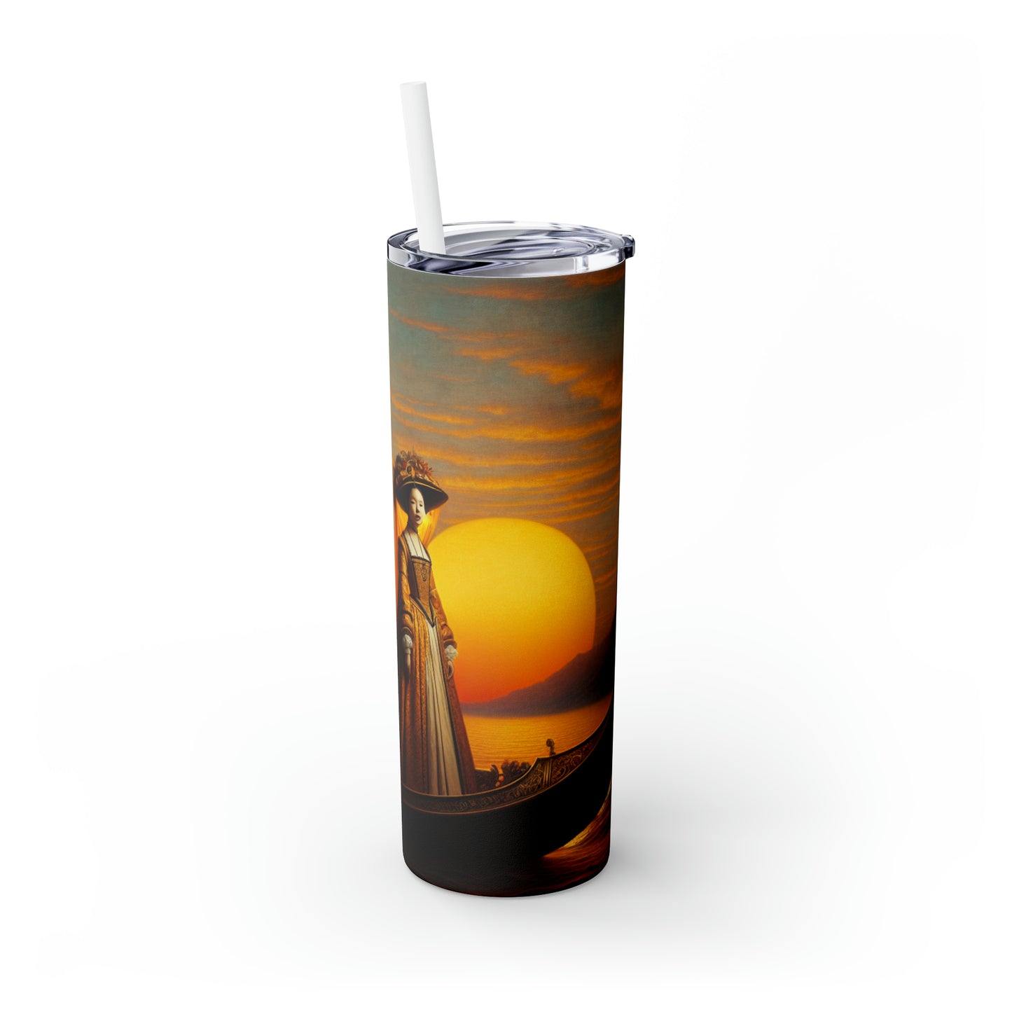 "Golden Twilight in the Italian Gondola" - The Alien Maars® Skinny Tumbler with Straw 20oz Renaissance Art Style