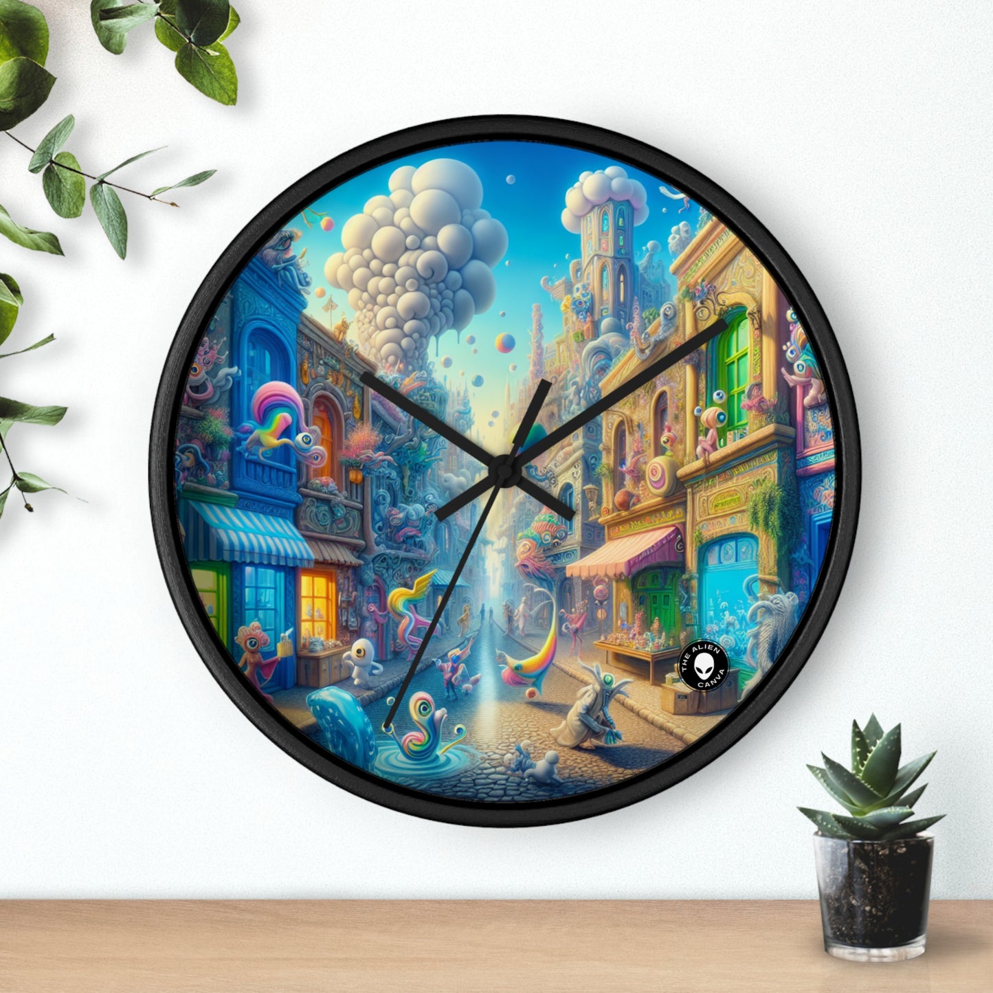 "Whimsical Wonders: A Vibrant Street Scene" - The Alien Wall Clock