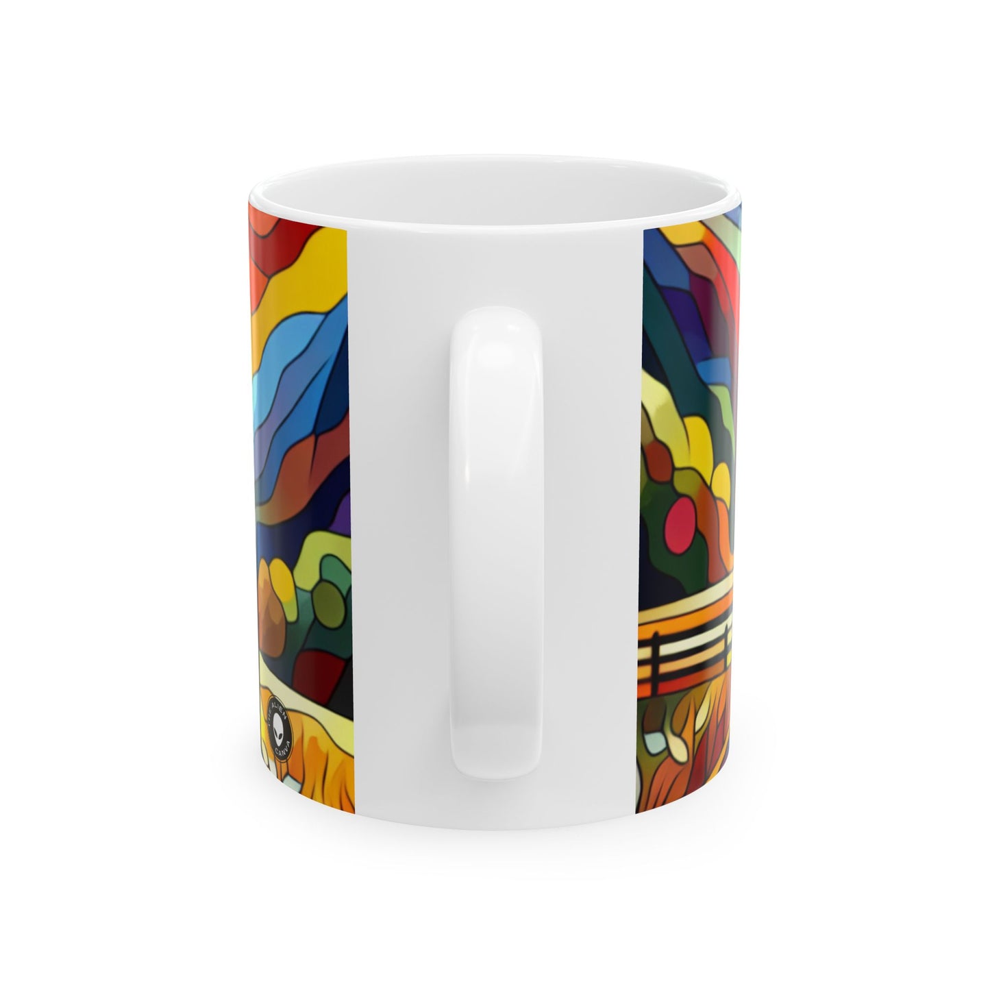 "Paisaje urbano de neón futurista" - La taza de cerámica alienígena, pintura de borde duro de 11 oz