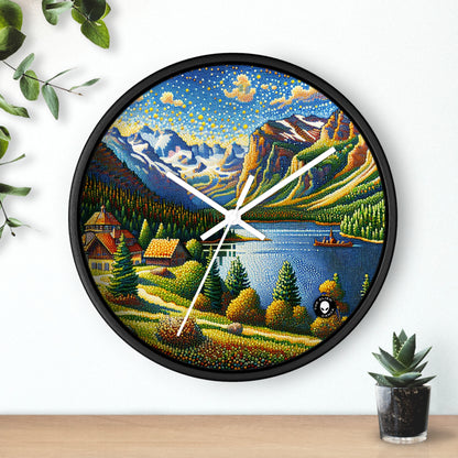 "Coucher de soleil tranquille : un chef-d'œuvre pointilliste d'une campagne sereine" - The Alien Wall Clock Pointillism