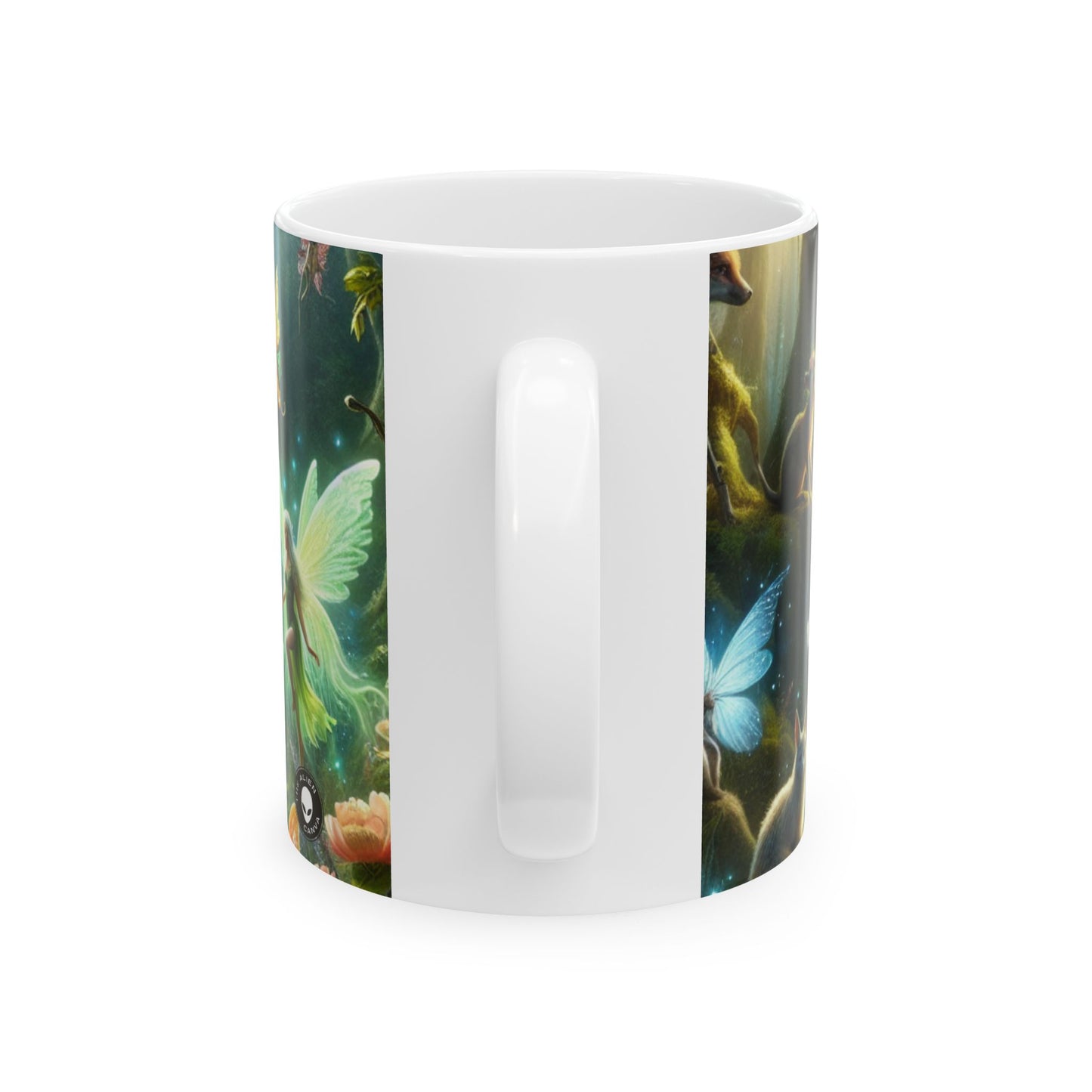 "Bosque encantado iluminado por la luna" - Taza de cerámica alienígena de 11 oz