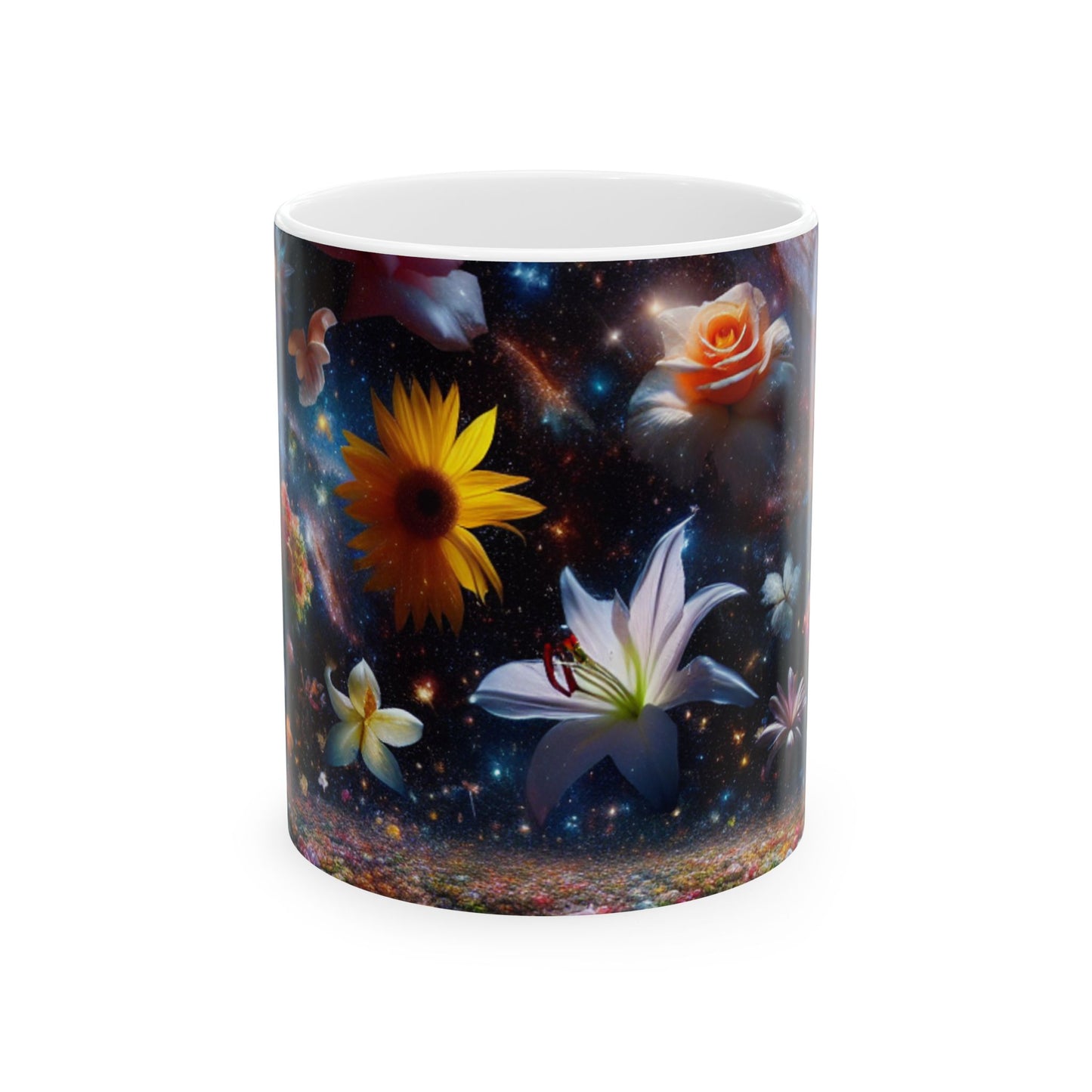 "Constelaciones florales" - Taza de cerámica extraterrestre de 11 oz