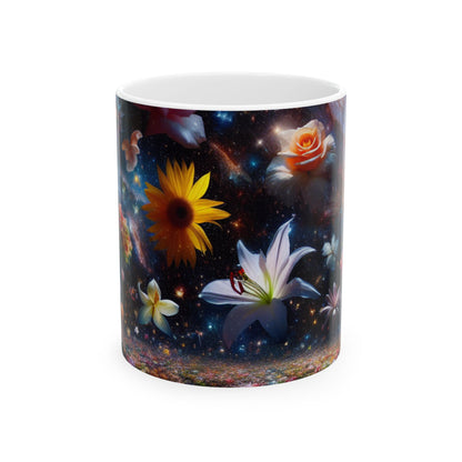 "Constelaciones florales" - Taza de cerámica extraterrestre de 11 oz