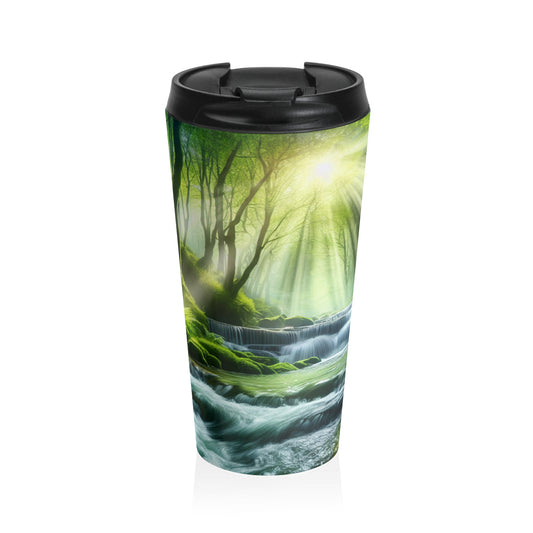 "Encantador oasis en cascada": taza de viaje de acero inoxidable de Alien