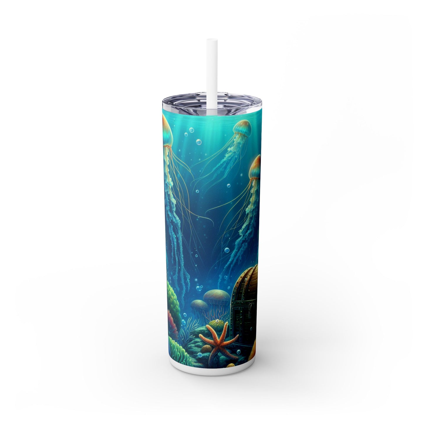 « Sous les vagues : un trésor caché » - Le verre fin Alien Maars® avec paille 20 oz