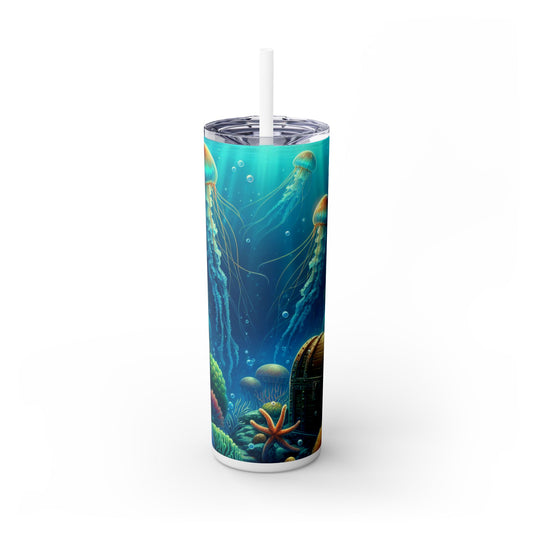 "Bajo las olas: un tesoro escondido" - Vaso delgado con pajita de 20 oz de Alien Maars®