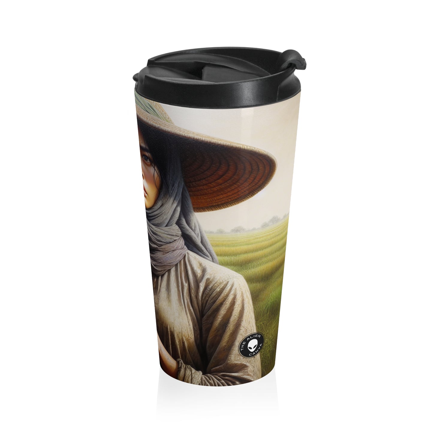 "Farmer in the Fields: A Weathered Reflection" - The Alien Stainless Steel Travel Mug Realism