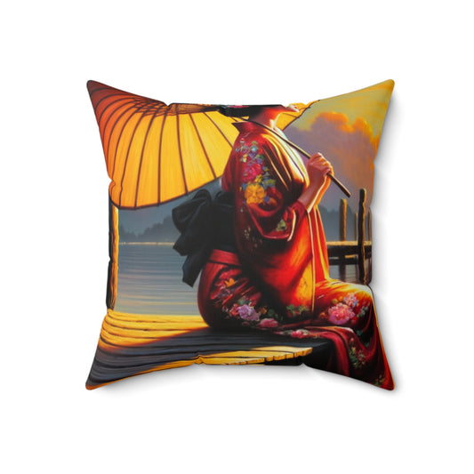 "Golden Reflections" - The Alien Spun Polyester Square Pillow Impressionism Style