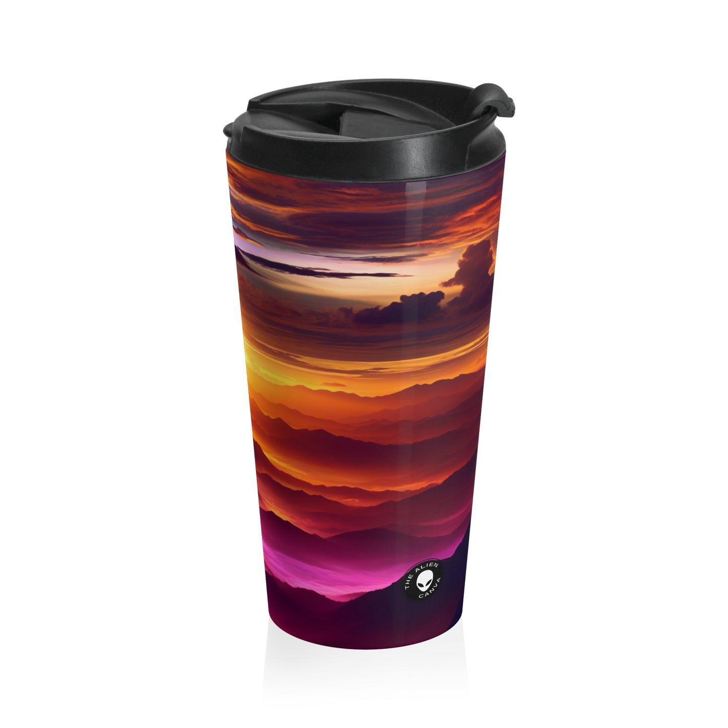 "Dawning Peaks: A Mountain Sunrise" - The Alien Stainless Steel Travel Mug