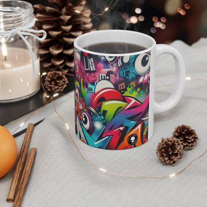 "Neon Horizon: The Vibrant Future Metropolis" - The Alien Ceramic Mug 11oz Street Art / Graffiti