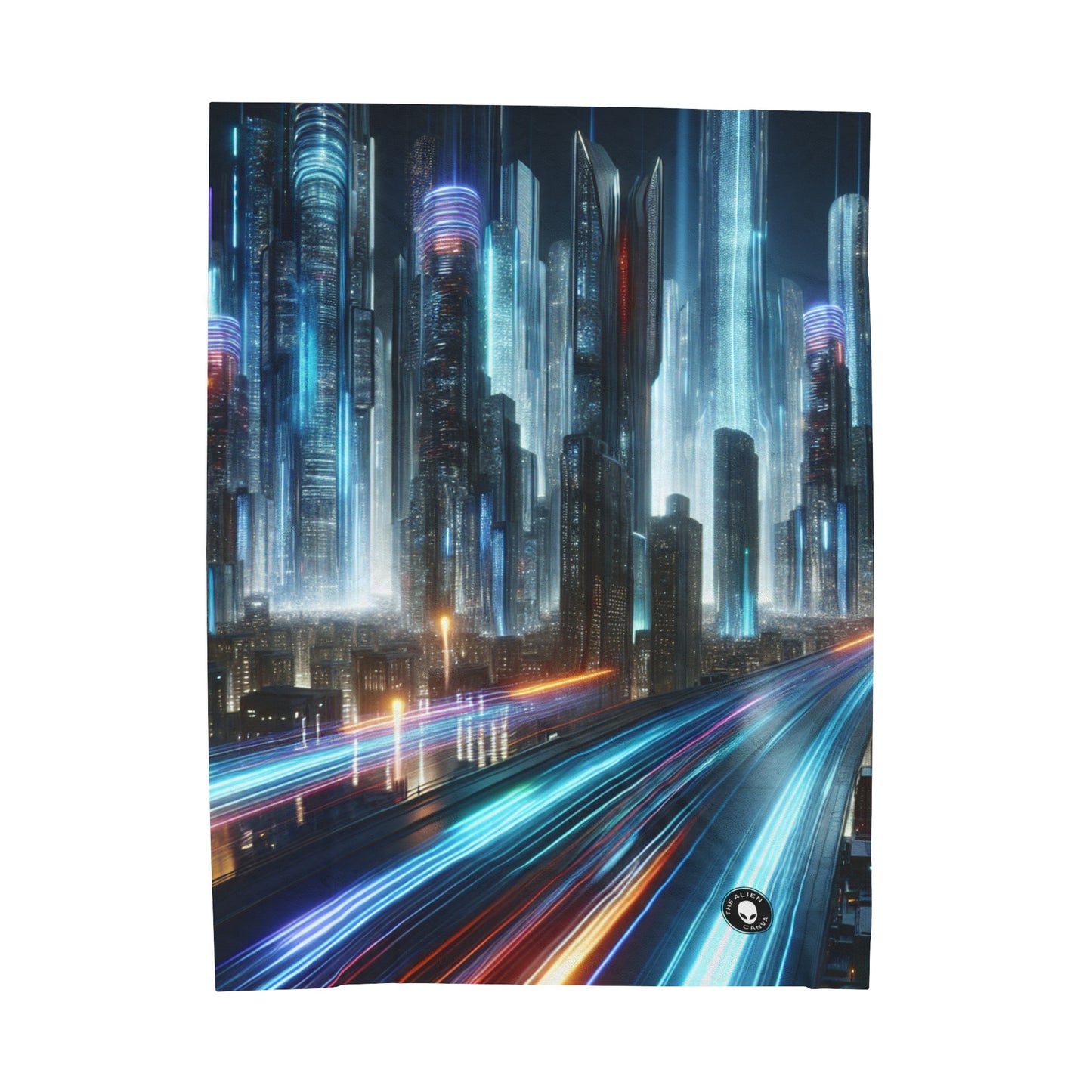 "Neon Nightscapes: A Futuristic City Adventure" - The Alien Velveteen Plush Blanket