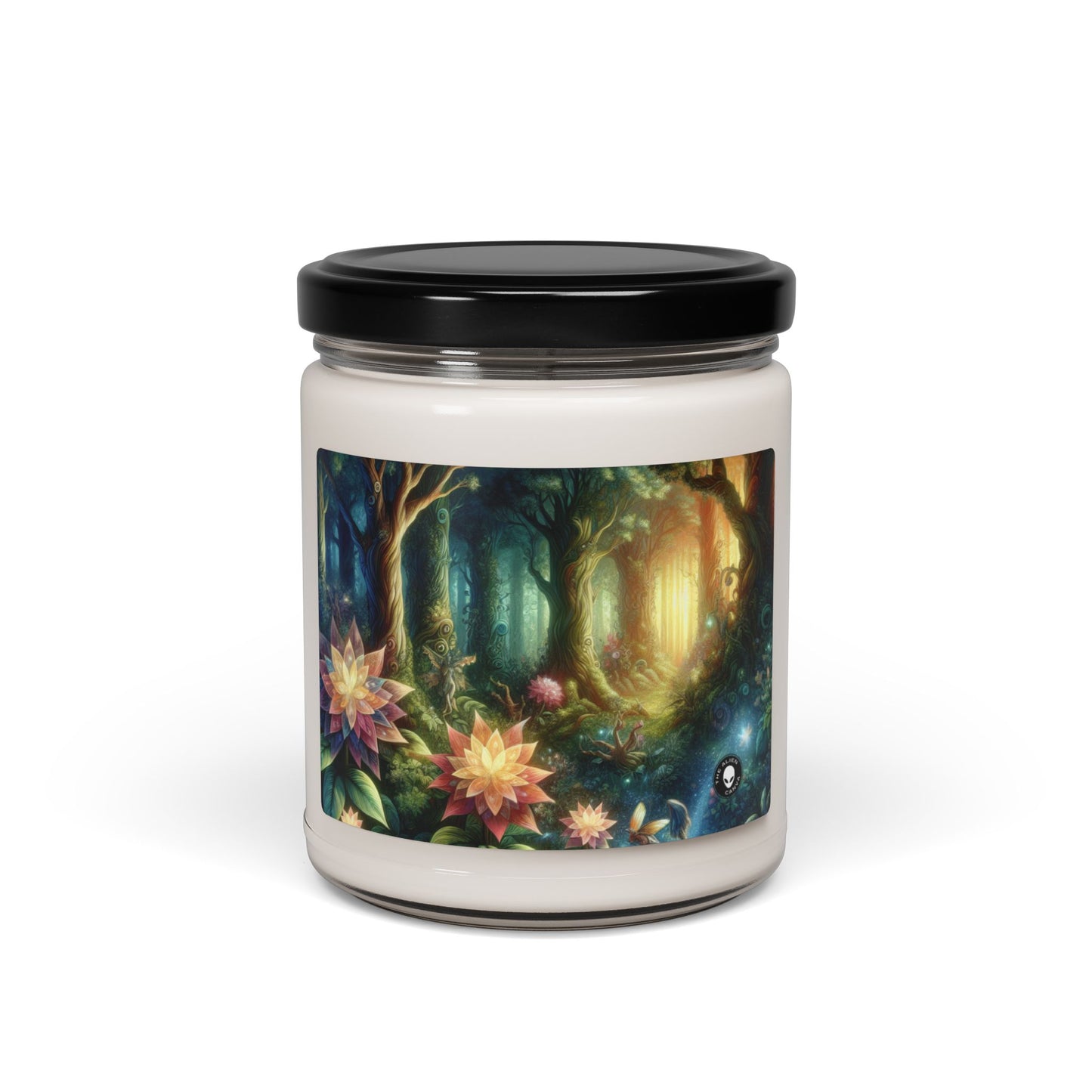 Forêt enchantée : fleurs lumineuses et êtres mystiques - Bougie parfumée au soja Alien 9oz