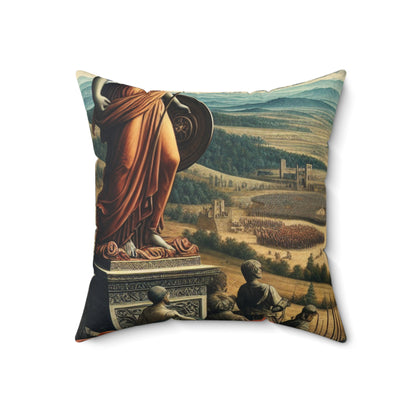 « Minerva sur le champ de bataille de la Renaissance » - L’Alien Spun Polyester Square Pillow Renaissance Art