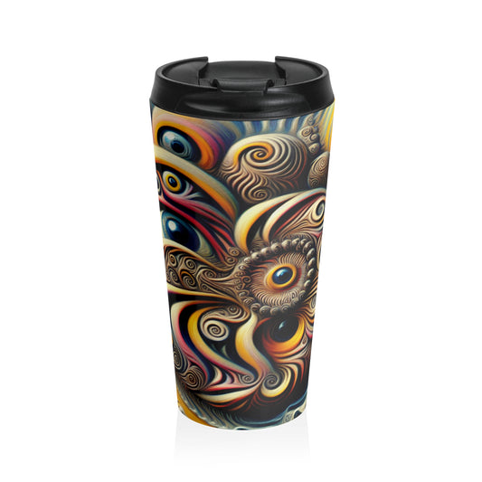 "Time Island's Dreamlike Dance" - The Alien Stainless Steel Travel Mug Surrealism