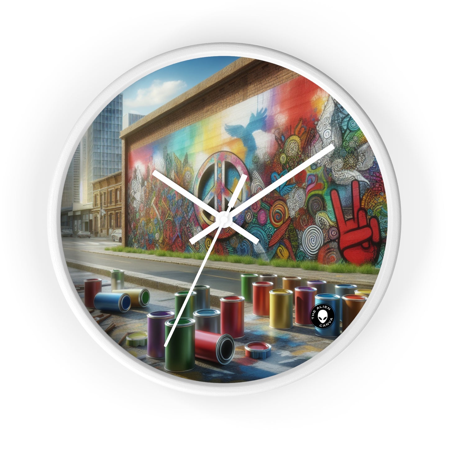 "Galactic Graffiti: A Cosmic Street Art Mural" - The Alien Wall Clock Street Art