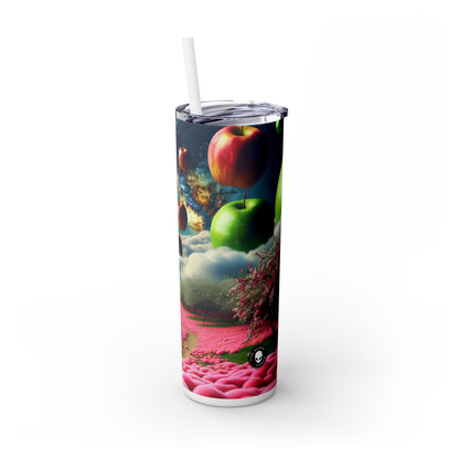 "Apple Sky and Pink Flower Carpet: A Surreal Landscape" - The Alien Maars® Skinny Tumbler with Straw 20oz