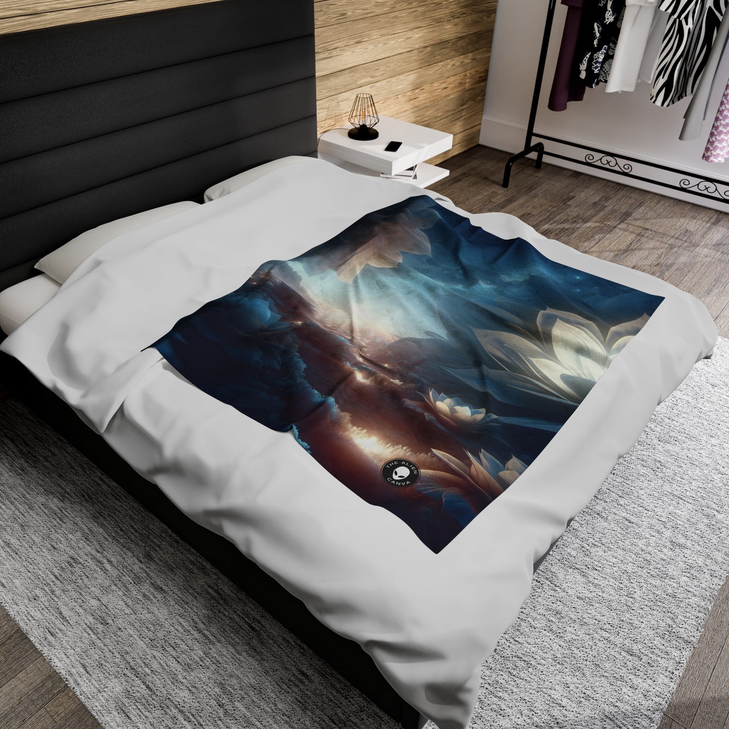 "Midnight Blooms: The Glow of Giant Flowers" - The Alien Velveteen Plush Blanket