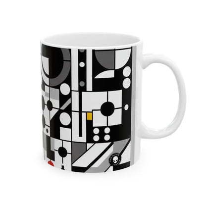 "Suprematismo dinámico: armonía geométrica en colores primarios" - Taza de cerámica The Alien de 11 oz Suprematismo