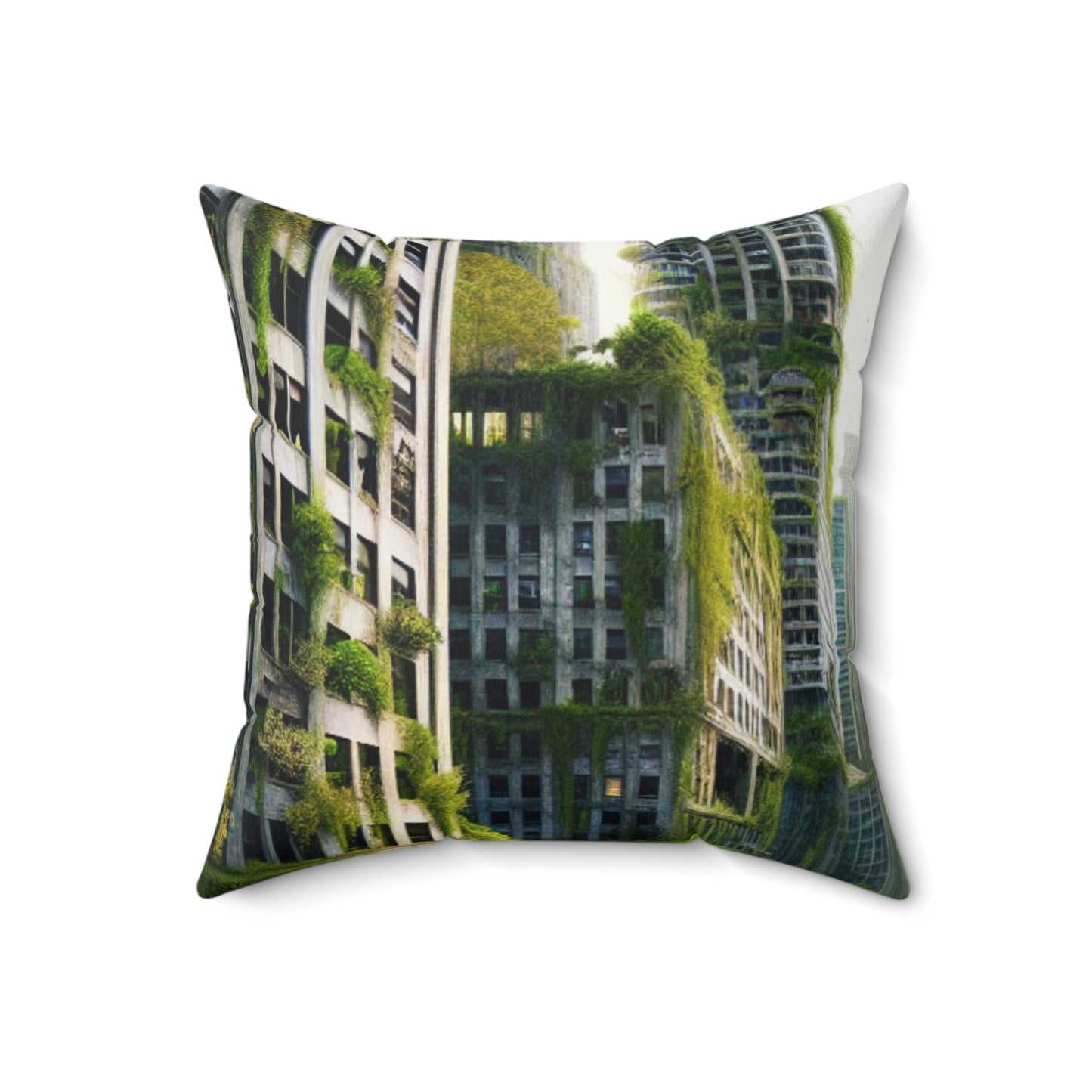 "Nature's Reclamation: A Futuristic Urban Jungle"- The Alien Spun Polyester Square Pillow