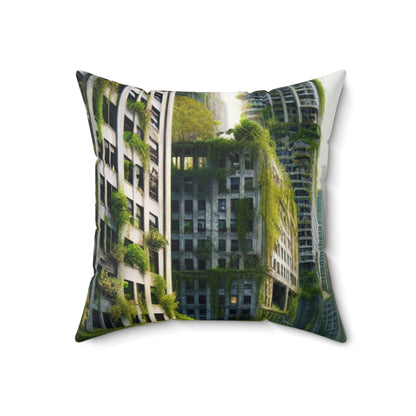 "Nature's Reclamation: A Futuristic Urban Jungle"- The Alien Spun Polyester Square Pillow