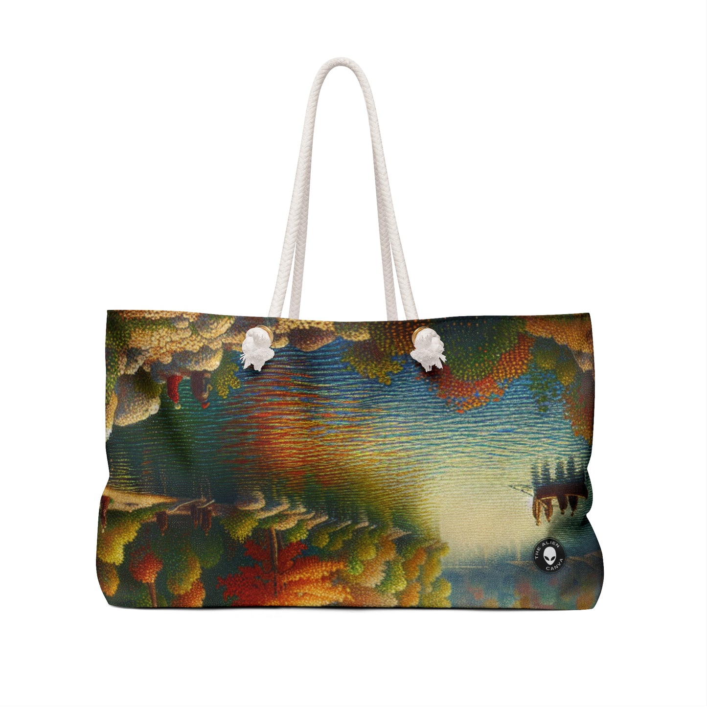 "Sérénité en points : un coucher de soleil pointilliste sur la plage" - The Alien Weekender Bag Pointillism