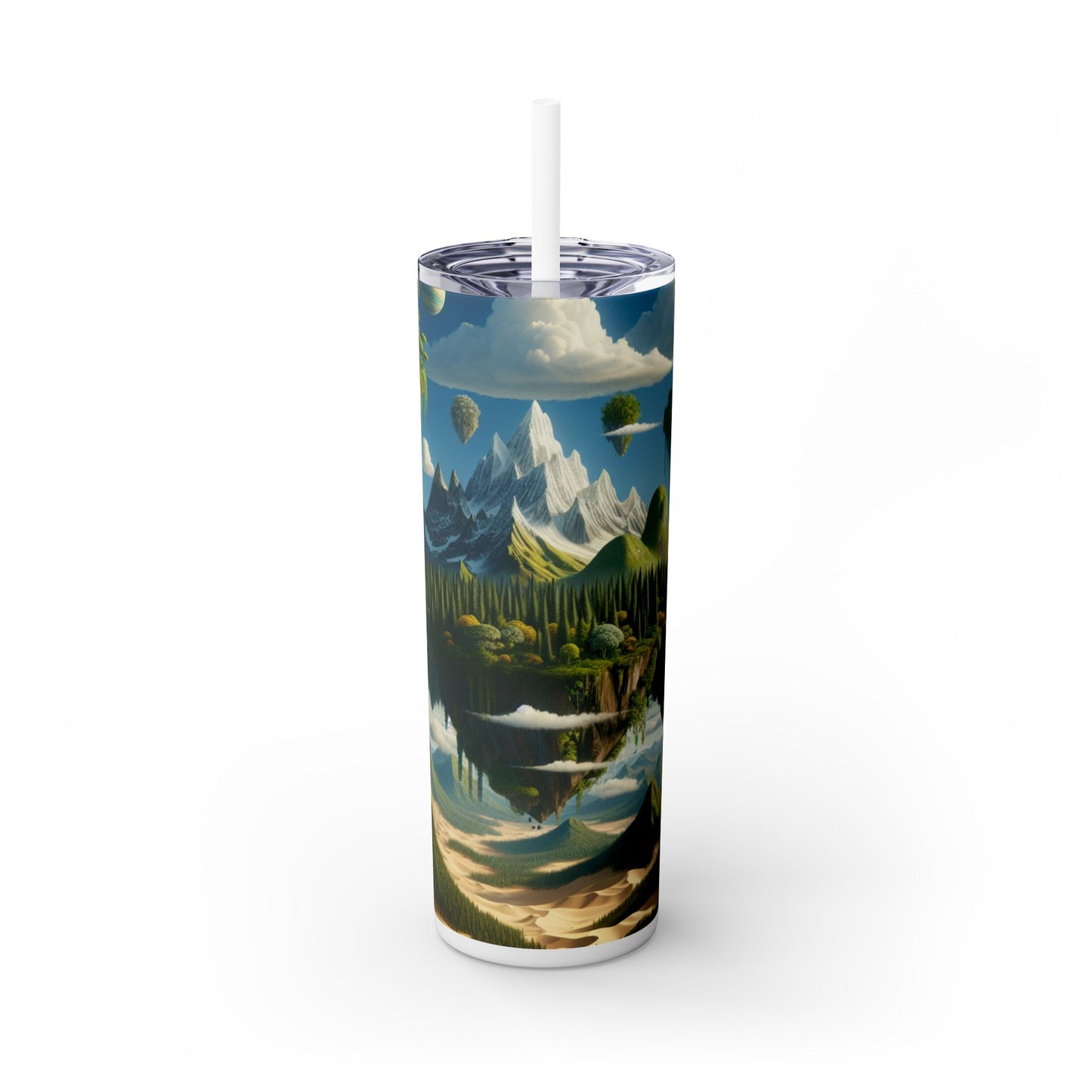 "Elemental Isles: A Dreamlike Journey through Nature's Wonders" - The Alien Maars® Skinny Tumbler with Straw 20oz