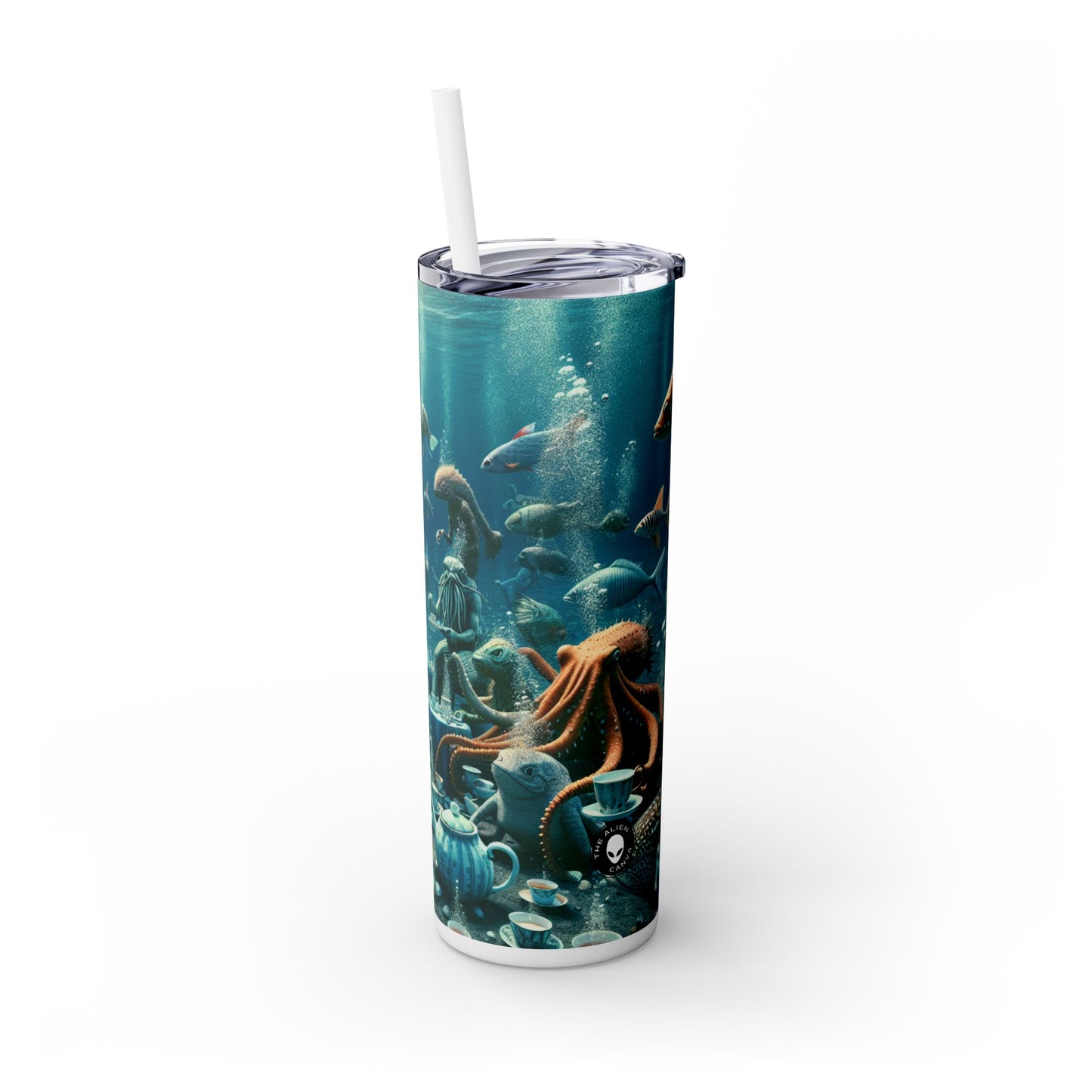 "Tea Time in the Deep Blue Sea" - The Alien Maars® Skinny Tumbler with Straw 20oz