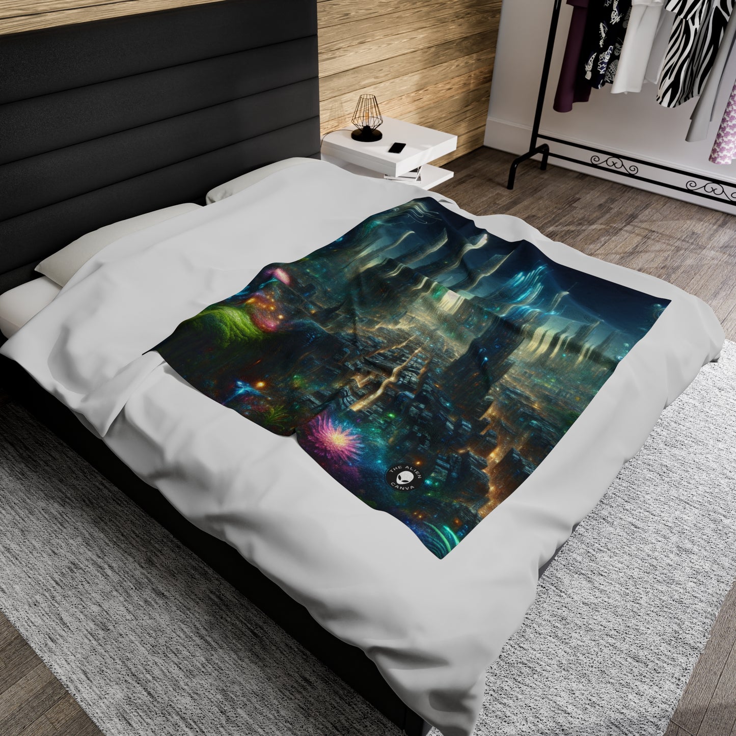 "Neon Oasis: A Futuristic Urban Wonderland" - The Alien Velveteen Plush Blanket