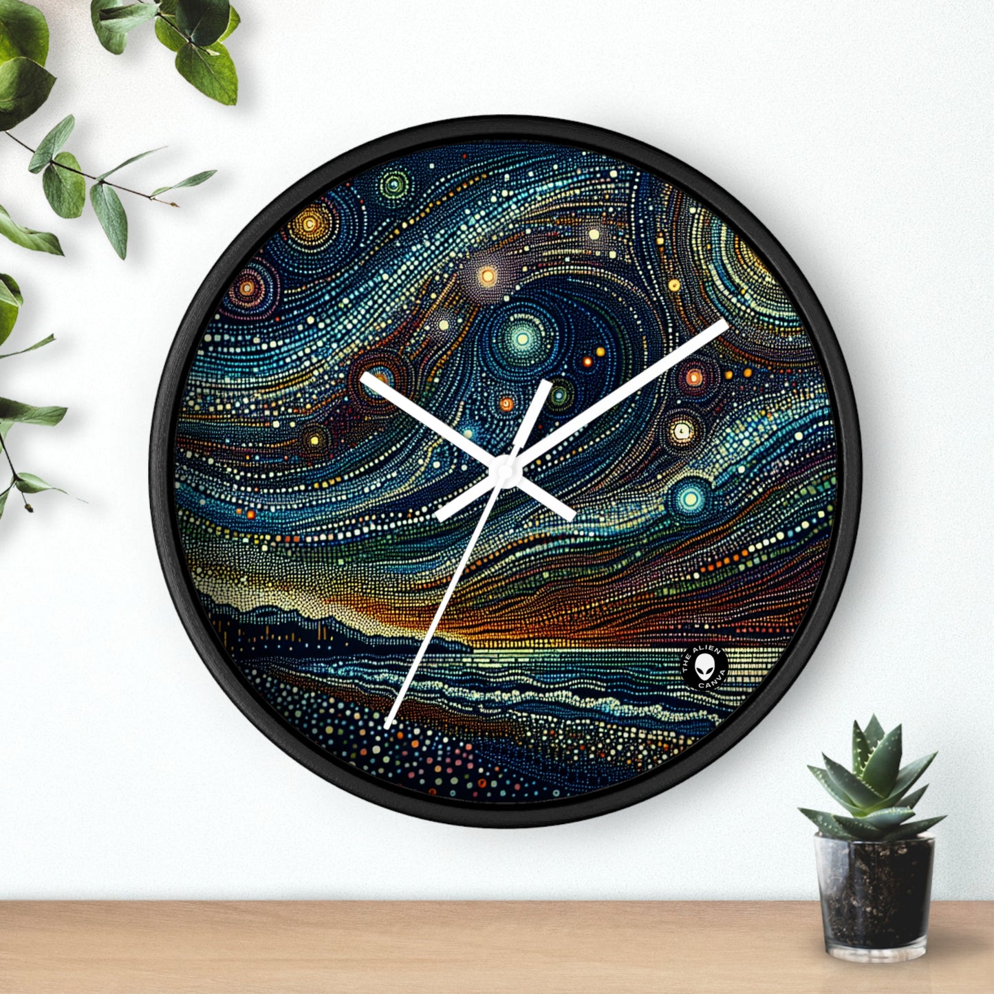 "Starry Dots: A Celestial Mosaic" - El puntillismo del reloj de pared alienígena