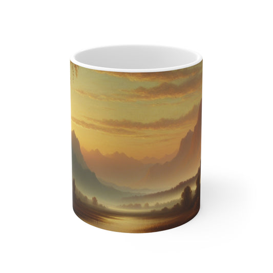 "Misty Morning: Serene Tonalism on a Tranquil Lake" - The Alien Ceramic Mug 11oz Tonalism