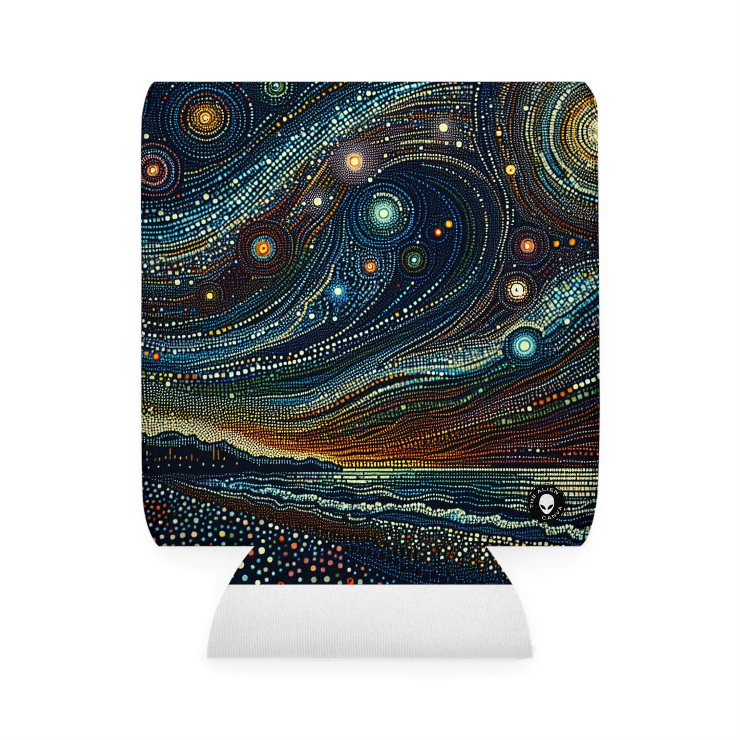 "Starry Dots: A Celestial Mosaic" - The Alien Can Cooler Sleeve Pointillism