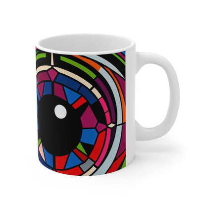 "Ojo del ilusionista". - Taza de cerámica The Alien de 11 oz estilo Op Art