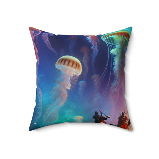 "Jellyfish Serenade: An Underwater Symphony"- The Alien Spun Polyester Square Pillow