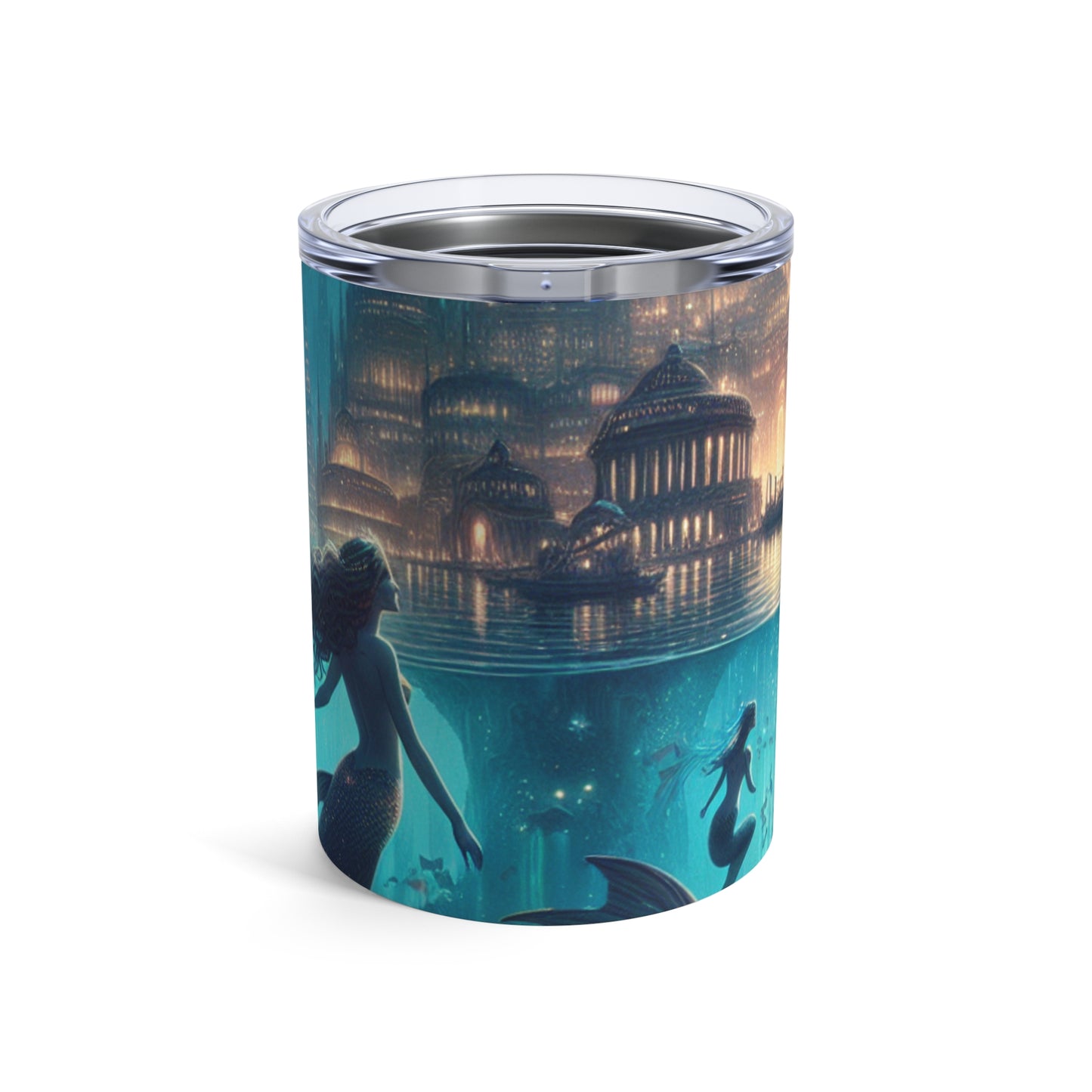 "Atlántida iluminada: una ciudad de criaturas marinas místicas" - Vaso Alien de 10 oz