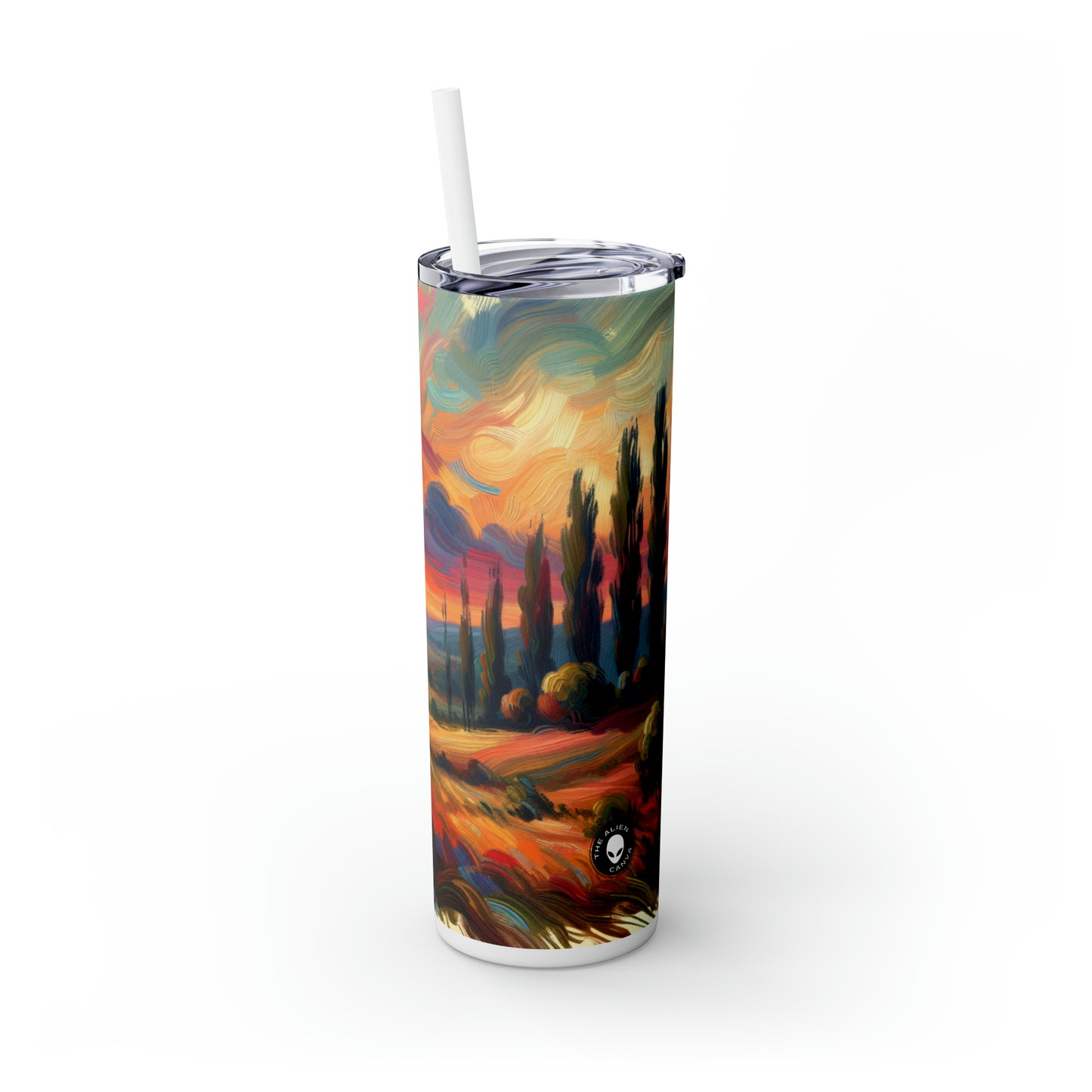 "Vistas armoniosas: una celebración posimpresionista de la naturaleza y la vida rural" - Vaso delgado con pajita de Alien Maars® de 20 oz Postimpresionismo